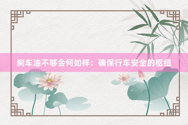 刹车油不够会何如样：确保行车安全的枢纽